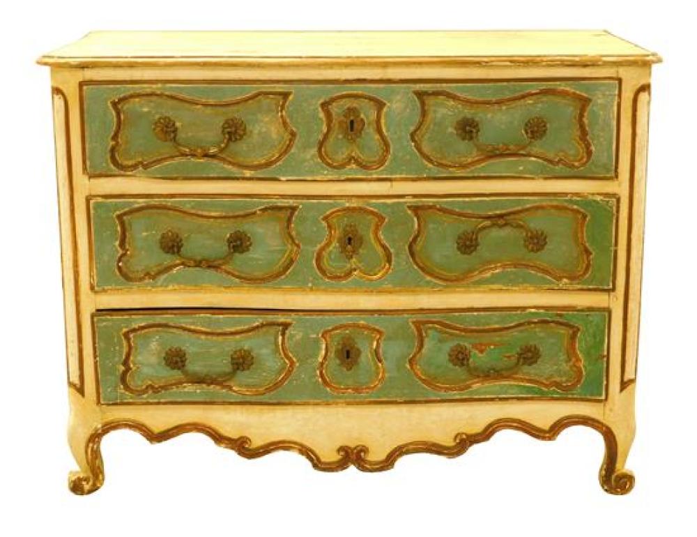 Appraisal: Painted chest of drawers French-style th C painted ivory and