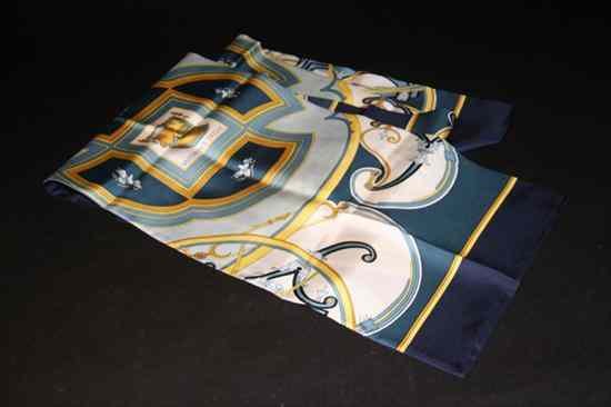 Appraisal: HERM S SILK TWILL ''WASHINGTON'S CARRIAGE'' SCARF Signed Caty Herm