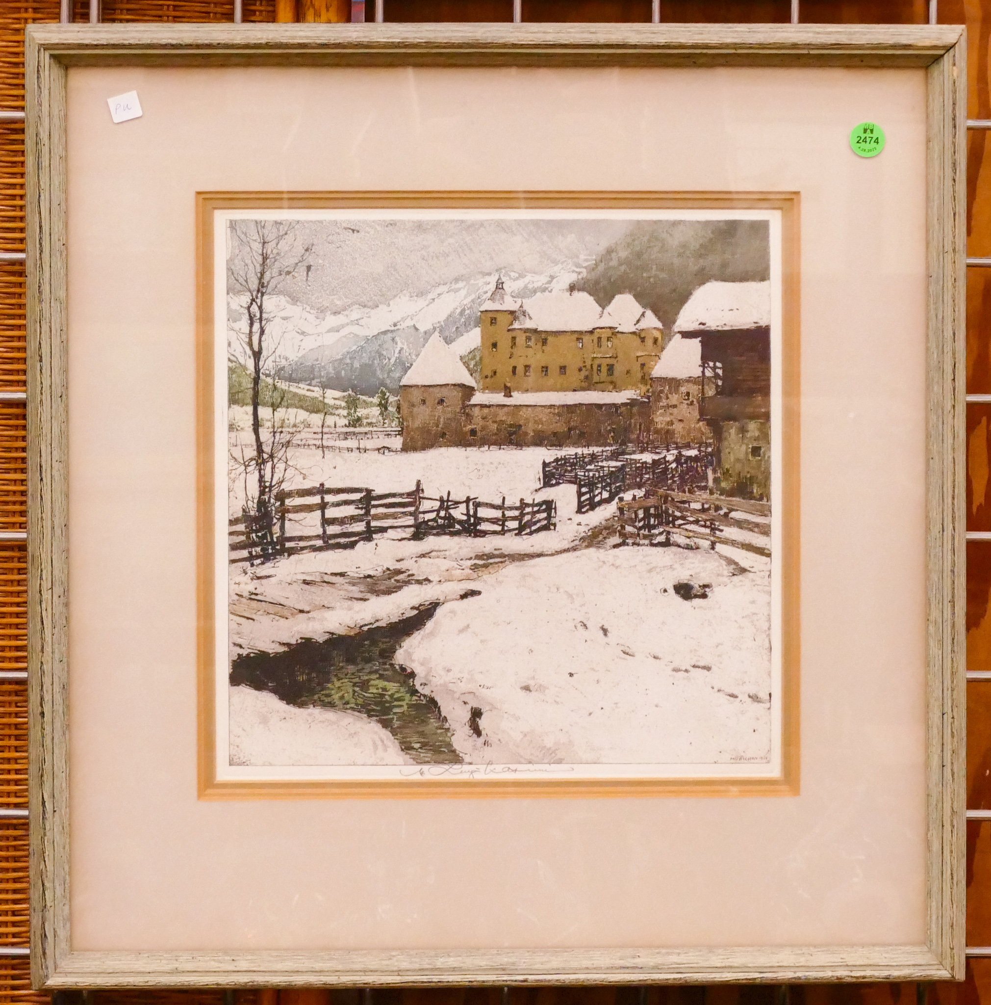 Appraisal: Luigi Kasimir Winter Scene Aquatint Etching Framed- x ''