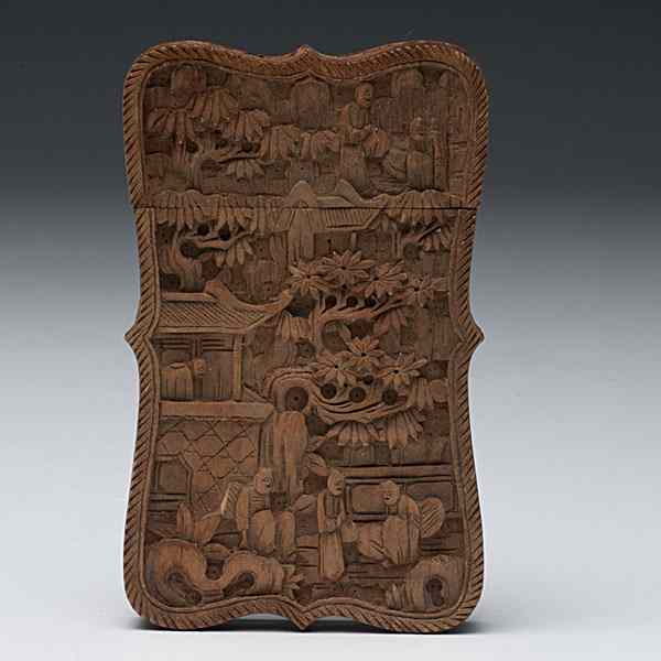 Appraisal: Chinese Carved Wooden Card Case Chinese Qing an intricately carved