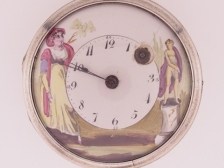 Appraisal: Large verge fusee OF with painted dials with scene of