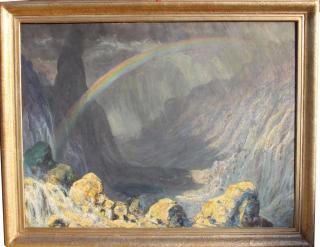 Appraisal: Large Antique Signed Russian School Coastal Scene with rainbow Signed