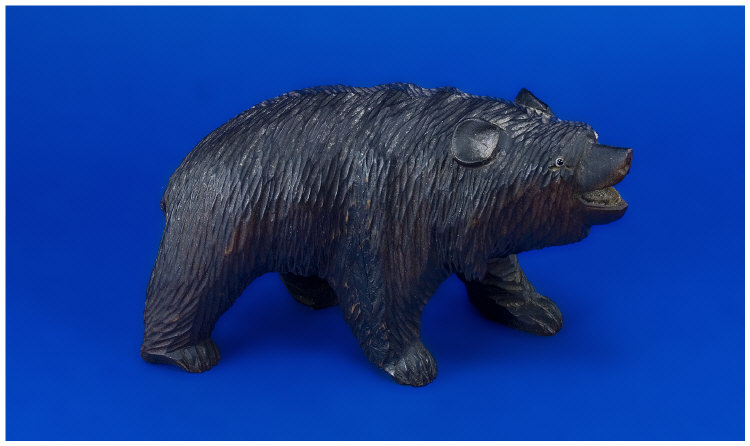 Appraisal: Wooden Carving Realistically Modelled Showing A Grizzly Bear Glass Eyes