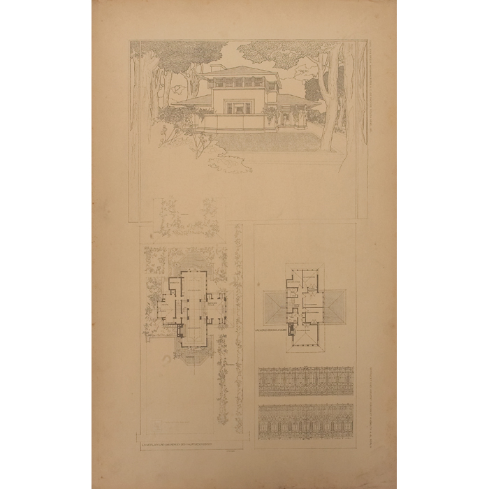 Appraisal: Frank Lloyd Wright Wasmuth print Plate XXIX perspective for the