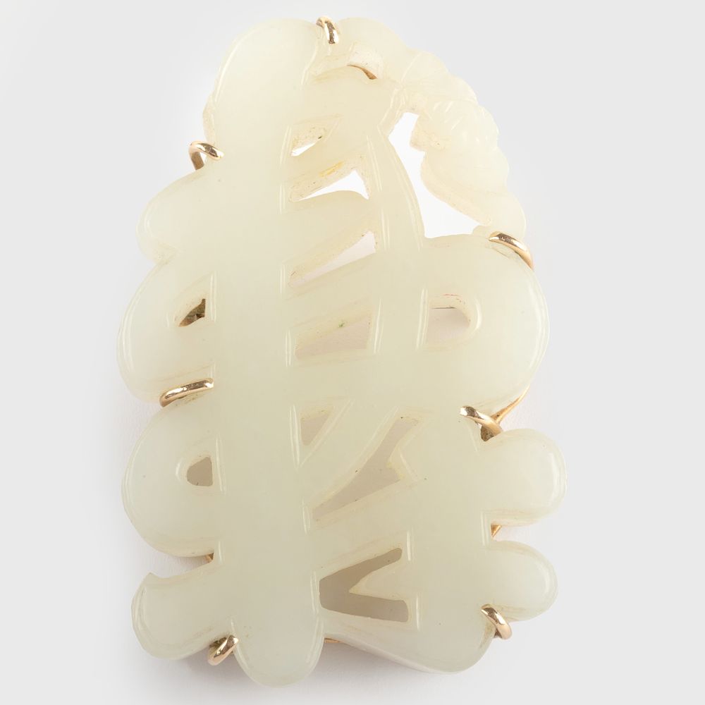 Appraisal: Carved White Jade and k Gold Brooch Carved White Jade