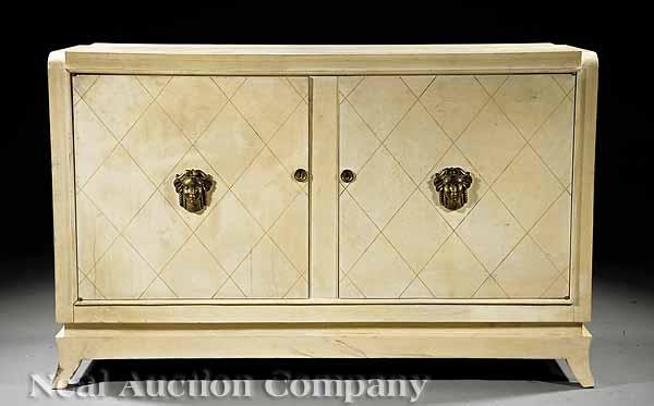 Appraisal: An Art Moderne Parchment Credenza mid- th c branded Louis