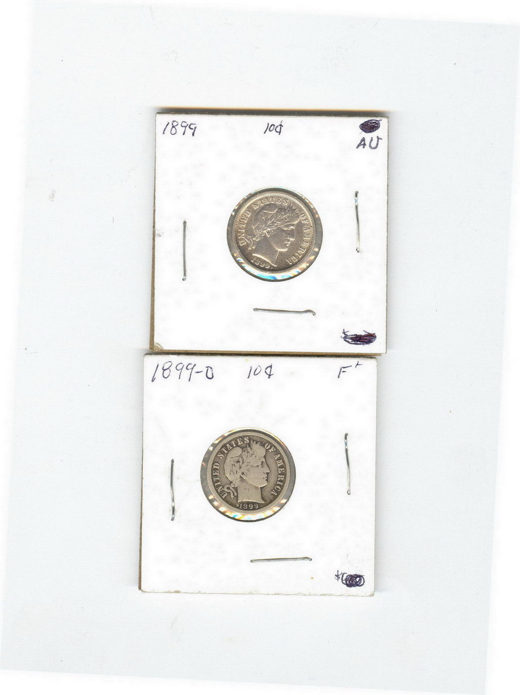 Appraisal: -O U S BARBER DIMES Estate coins