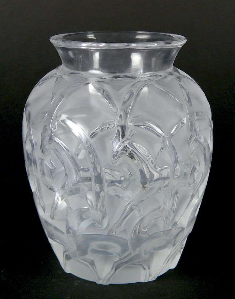 Appraisal: Lalique frosted and molded glass vase Lalique frosted and molded