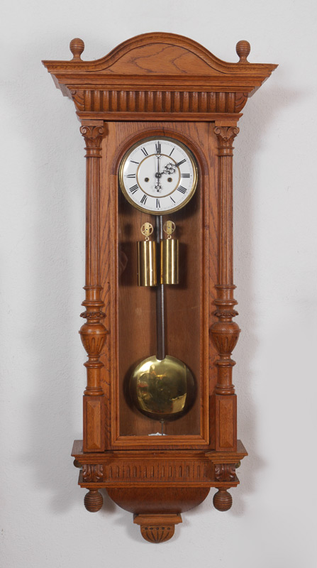 Appraisal: GUSTAV BECKER CARVED OAK VIENNA REGULATOR CLOCK Carved oak case