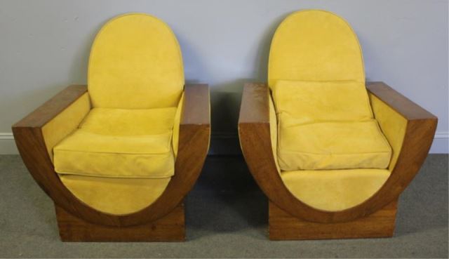 Appraisal: Pair of Soubrier Art Deco Arm Chairs From a Central