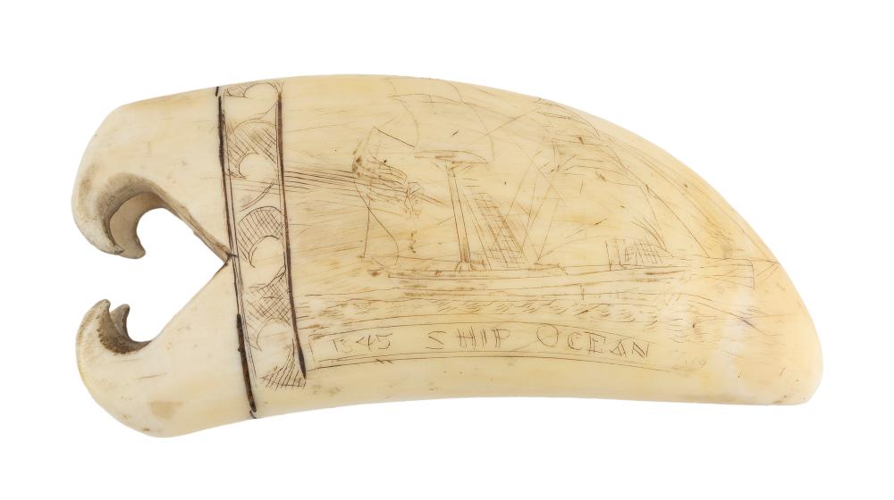 Appraisal: CARVED AND ENGRAVED WHALE'S TOOTH TH CENTURY LENGTH CARVED AND