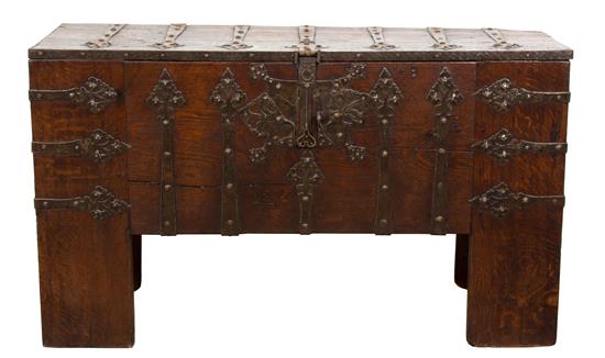 Appraisal: Sale Lot A German Gothic Iron-Mounted Oak Chest Stollentruhe westphalia