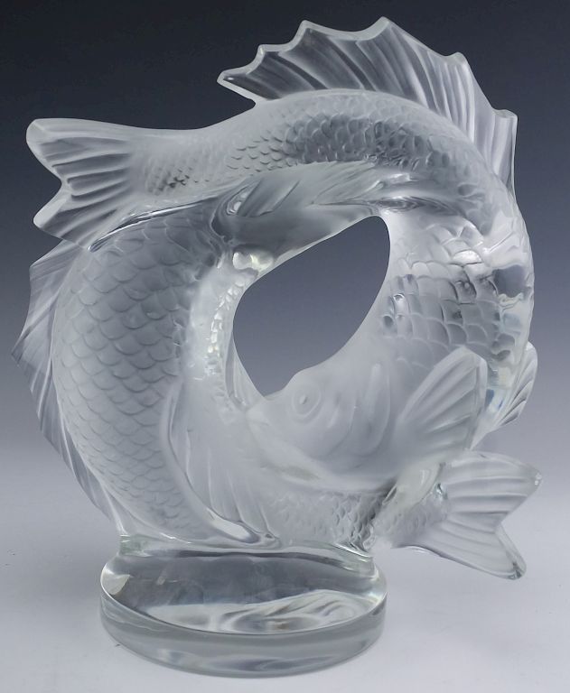 Appraisal: Lalique Art Glass Deux Poissons Kio Fish Sculpture Lalique French