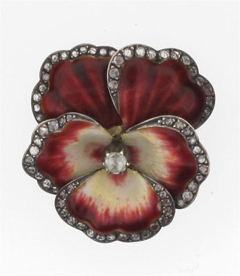 Appraisal: A pansy brooch With iridescent cream and red enamel decoration