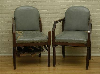 Appraisal: Pair of Blue Leather Upholstered Armchairs