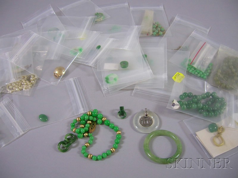 Appraisal: Group of Jade and Stone Jewelry and Loose Stones some