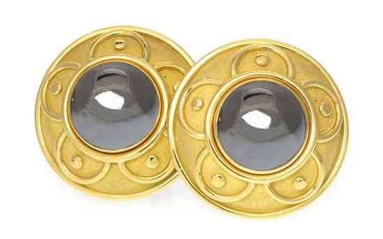 Appraisal: A Pair of Karat Yellow Gold Earclips de Vroomen containing