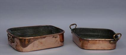 Appraisal: TWO LARGE COPPER PANS The one rectangular with rounded corners