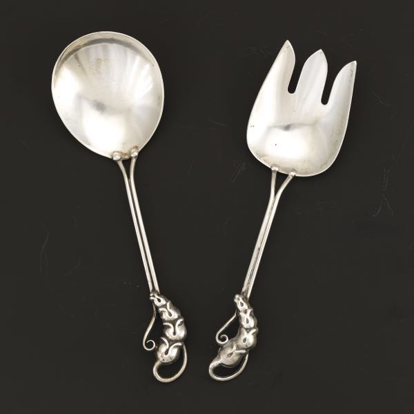 Appraisal: PETERSEN STERLING SILVER TWO PIECE SALAD SET Mid century modern