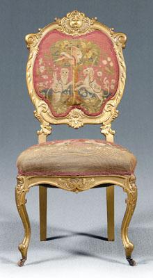 Appraisal: Victorian needlework upholstered chair with carved and gilt wood frame