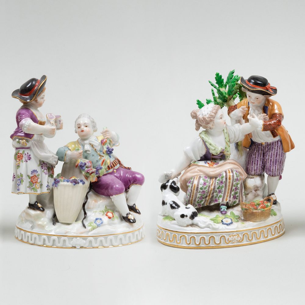 Appraisal: Pair of Meissen Porcelain Figure Groups Each with blue crossed