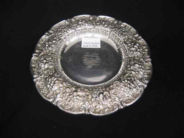 Appraisal: Tiffany Sterling Silver Wine Coaster superbrepousse floral '' diameter grams