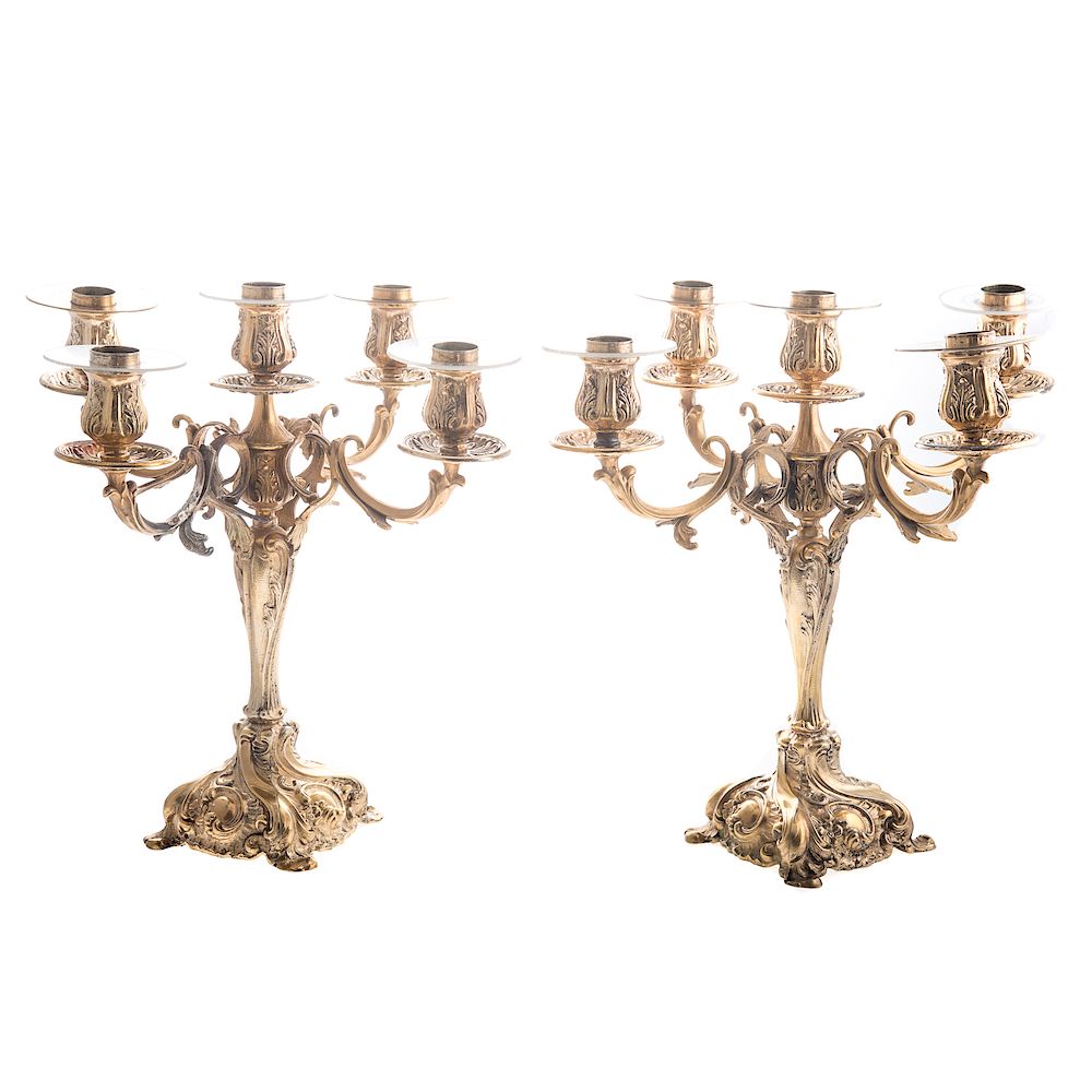 Appraisal: Pair Camusso Sterling Silver Gilt Candelabra Peruvian sterling silver gilt