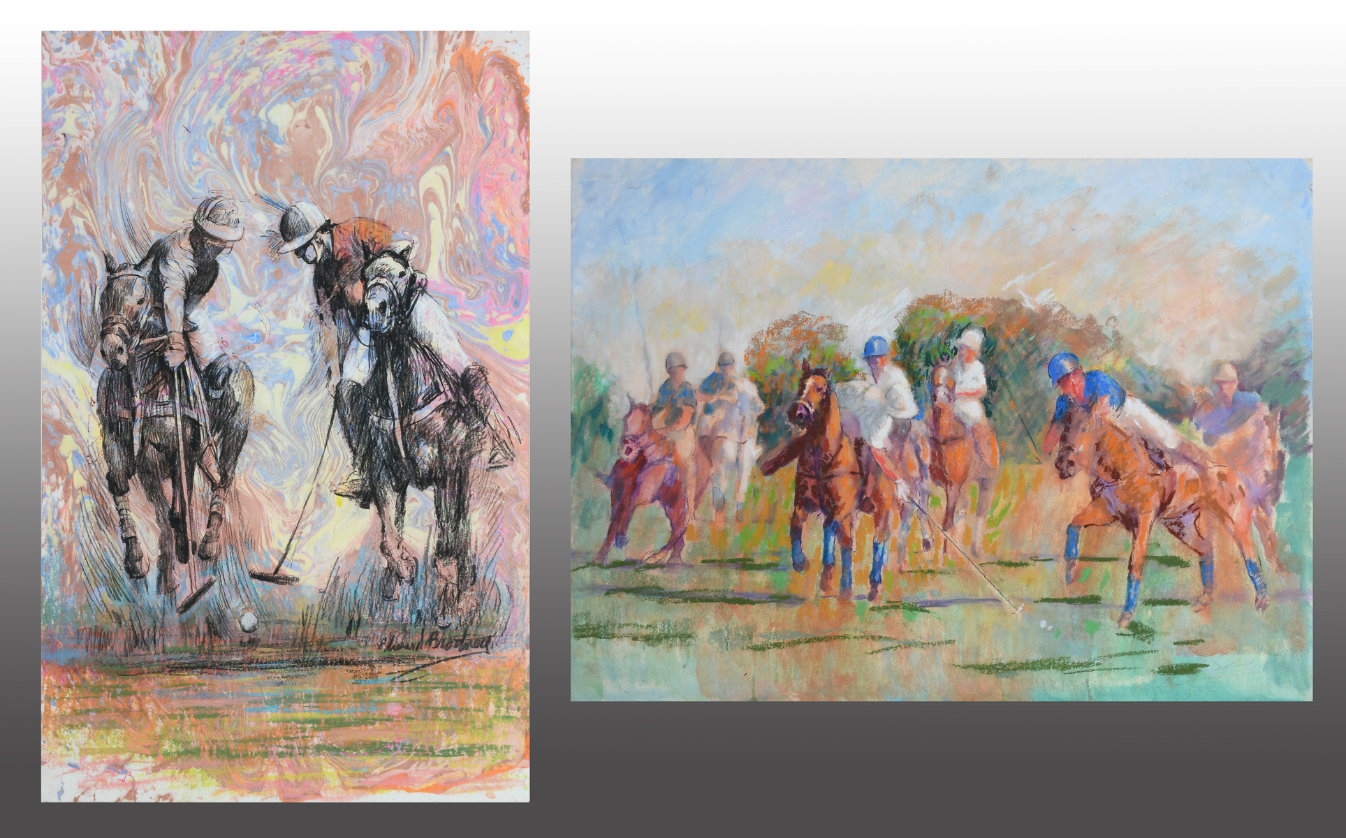 Appraisal: BRODNEY Edward American - Two Polo-Themed Pastels To Include Head-to-Head