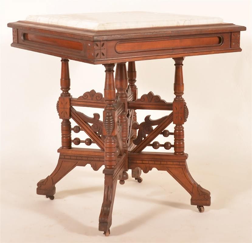 Appraisal: Victorian Eastlake Walnut Parlor Stand Victorian Eastlake Walnut Carved and