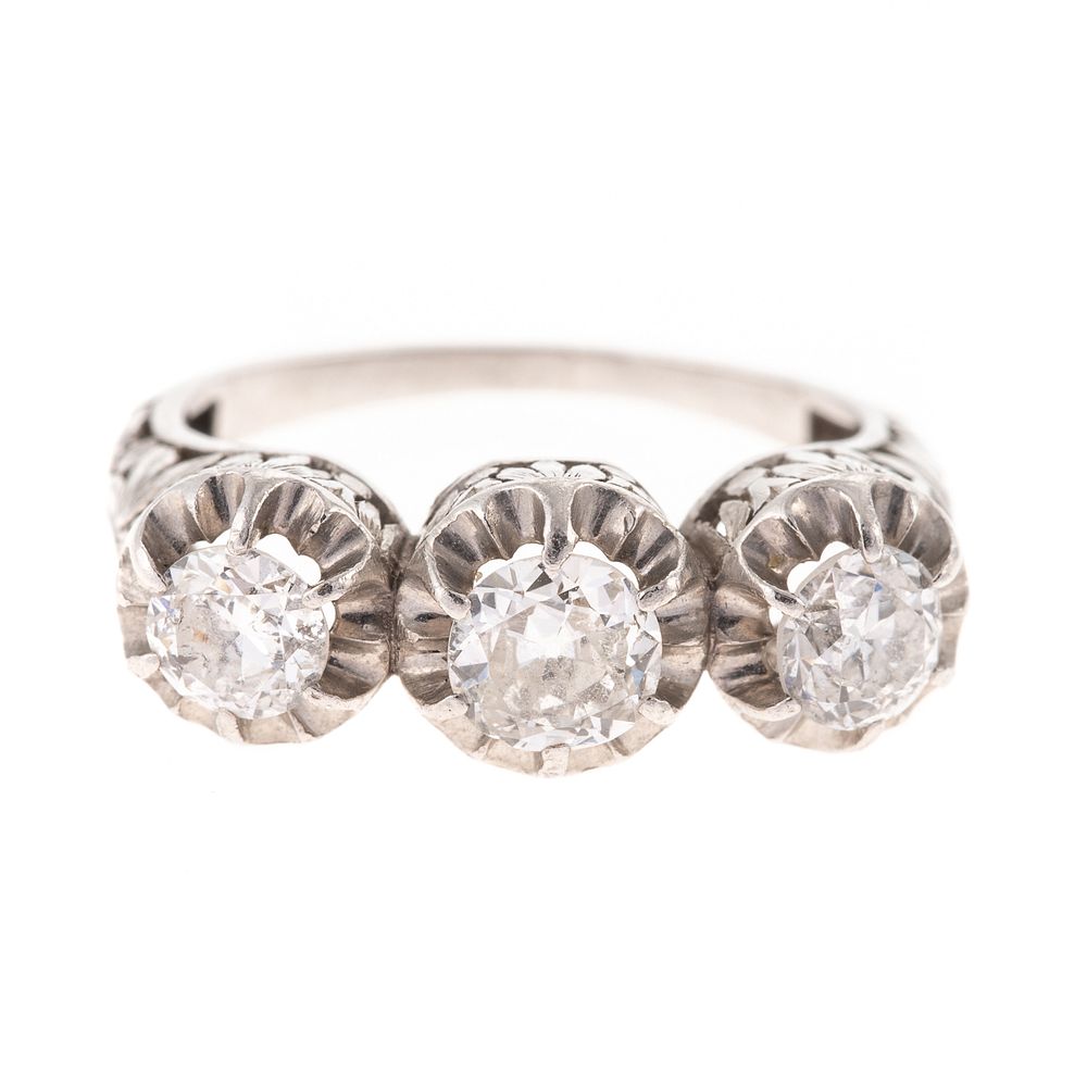 Appraisal: A Three-Stone Old European Cut Diamond Ring in K K