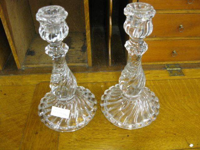 Appraisal: Pair of Early Fostoria Glass Candlesticks Colony pattern