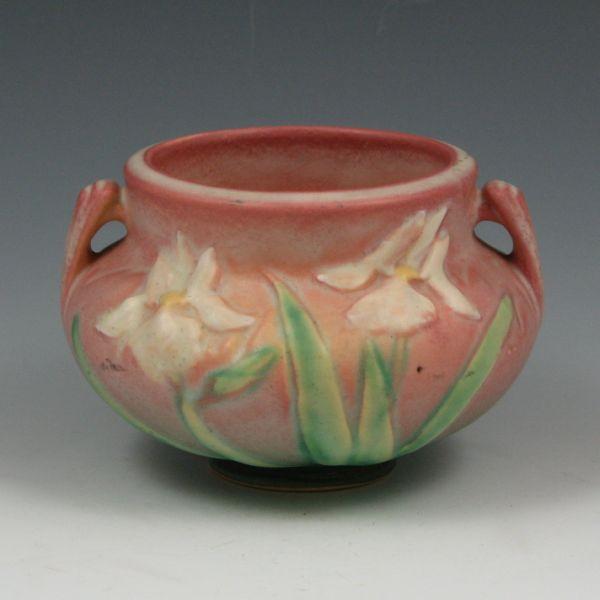 Appraisal: Roseville Iris jardiniere in pink and green Faintly marked Roseville