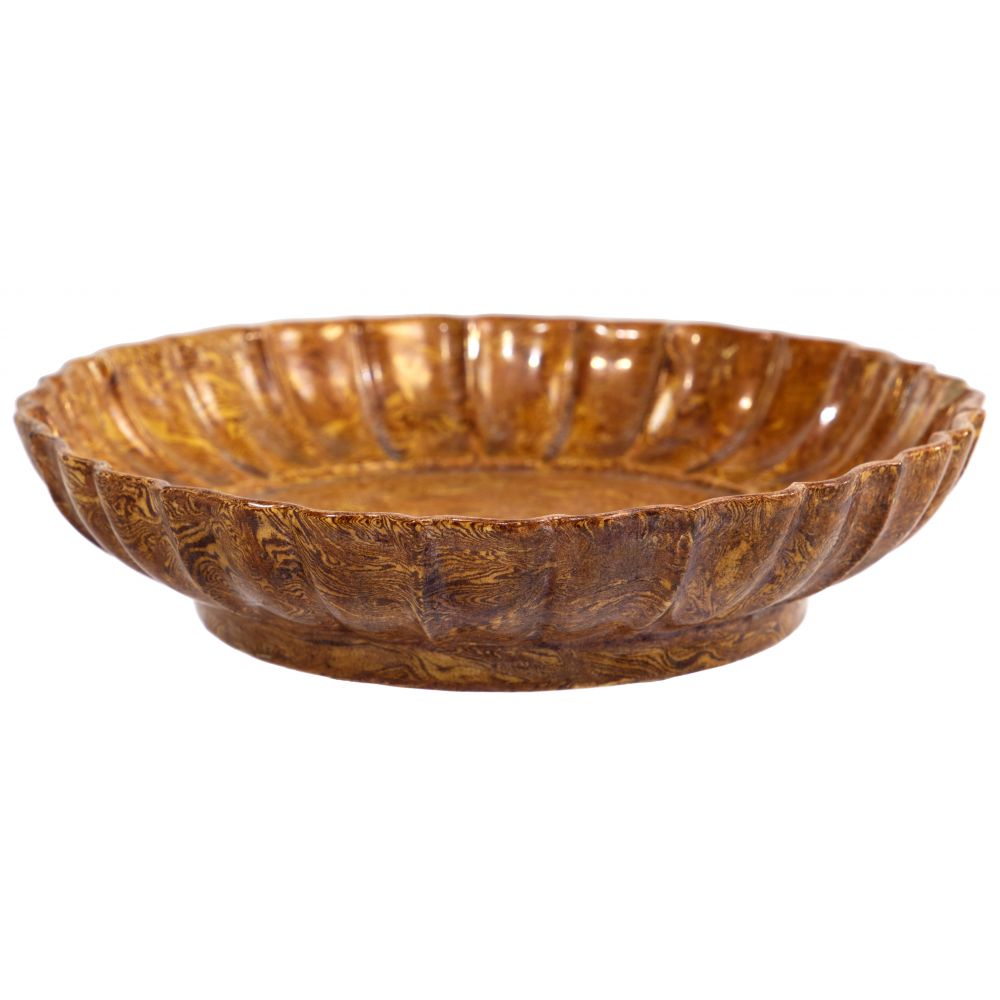 Appraisal: CHINESE MARBLED MIXED-CLAY WARE SHALLOW BOWLHaving a bracket scalloped rim