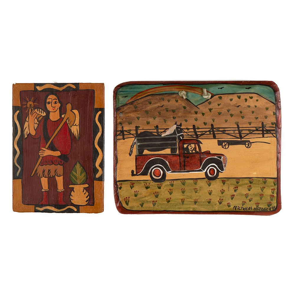 Appraisal: Jessica Delgado and Nicholas Herrera Group of Two Retablos Jessica