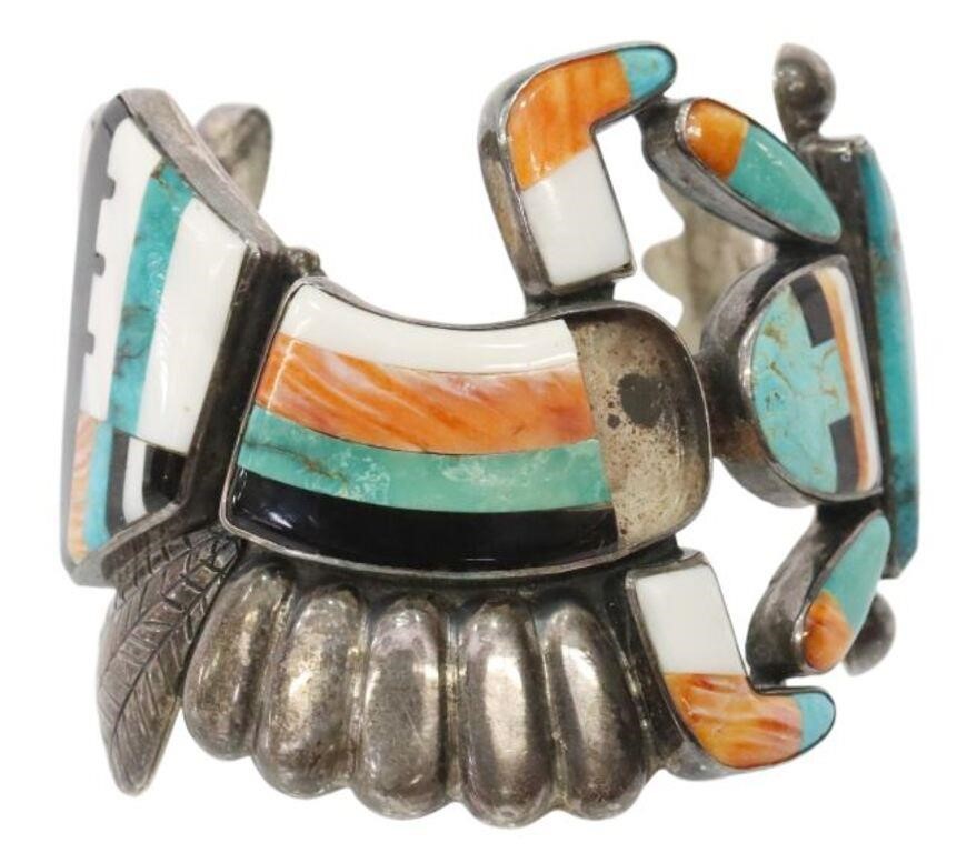 Appraisal: Southwest sterling silver cuff bracelet Frederico Jimenez Mexican b Kachina