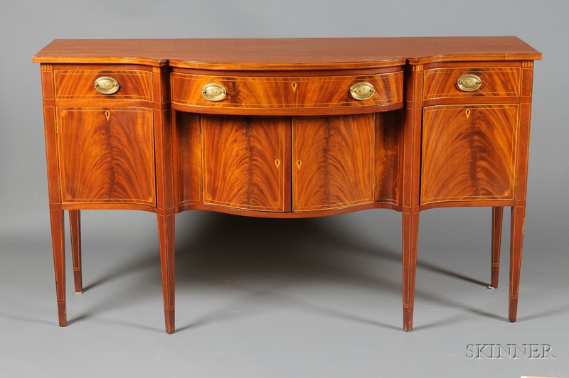 Appraisal: George III Style String-inlaid Mahogany Sideboard th century with serpentine