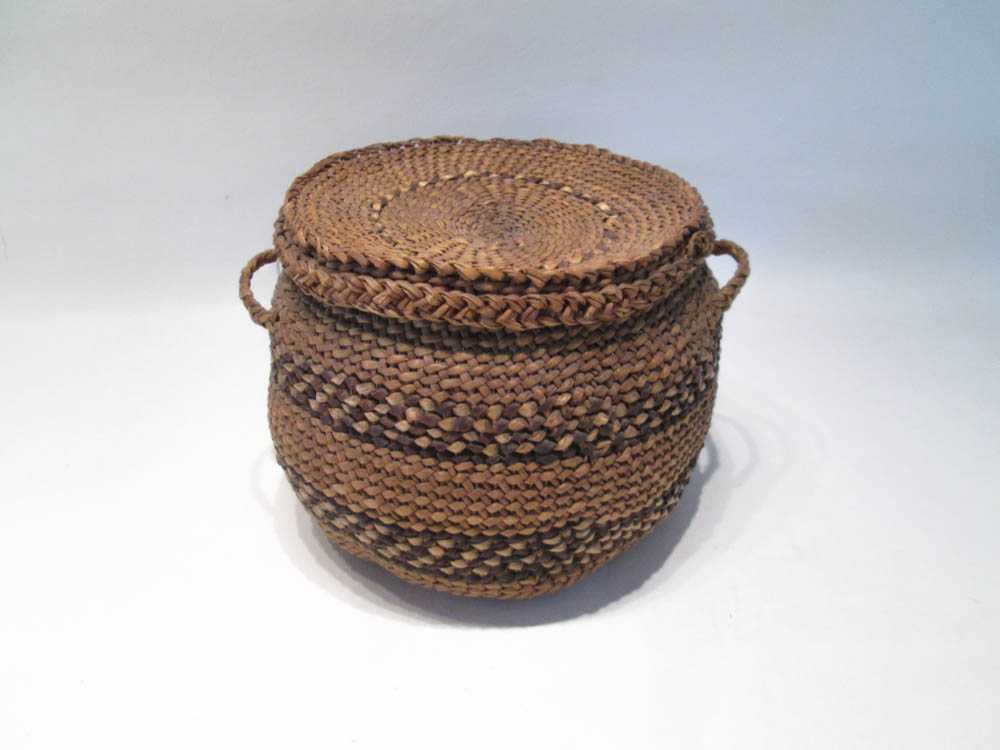 Appraisal: NORTHWEST NATIVE AMERICAN GRAND RONDE COVERED BASKET hand twined using