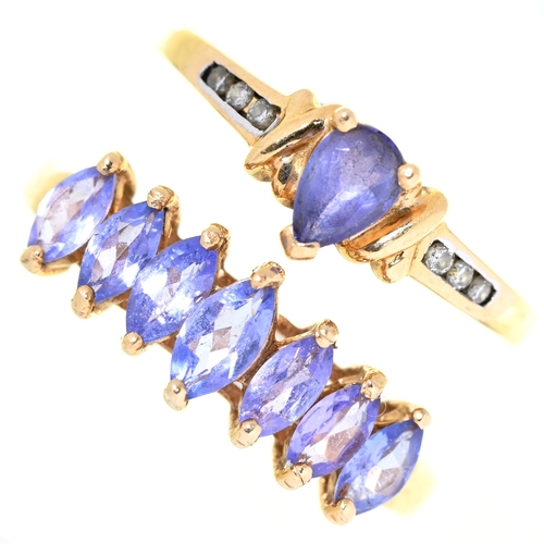 Appraisal: A seven stone navette tanzanite ring in gold marked ct