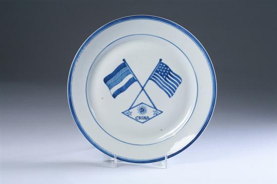 Appraisal: CHINESE BLUE AND WHITE PORCELIAN AMERICAN AND CHINESE FLAG PLATE