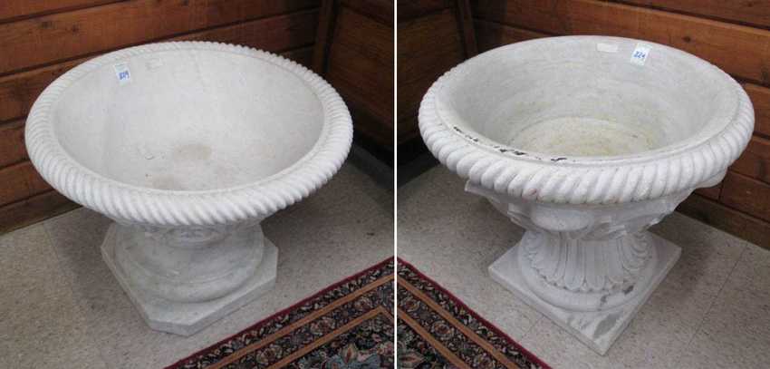 Appraisal: TWO SIMILAR FOOTED MARBLE PLANTERS both of hand crafted white