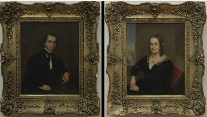 Appraisal: American School th Century Pair of Portraits of Husband and