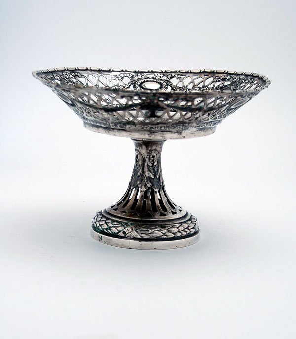 Appraisal: Circa German silver compote center village scene reticulated sides with