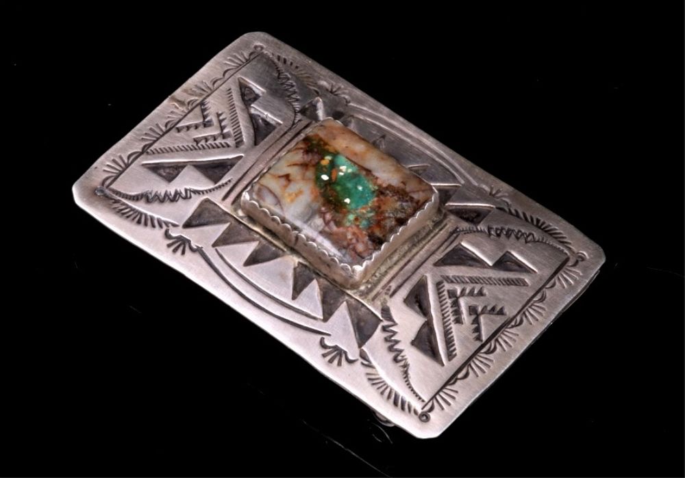 Appraisal: Navajo Henry Baca Sterling Silver Agate Buckle Featured in this