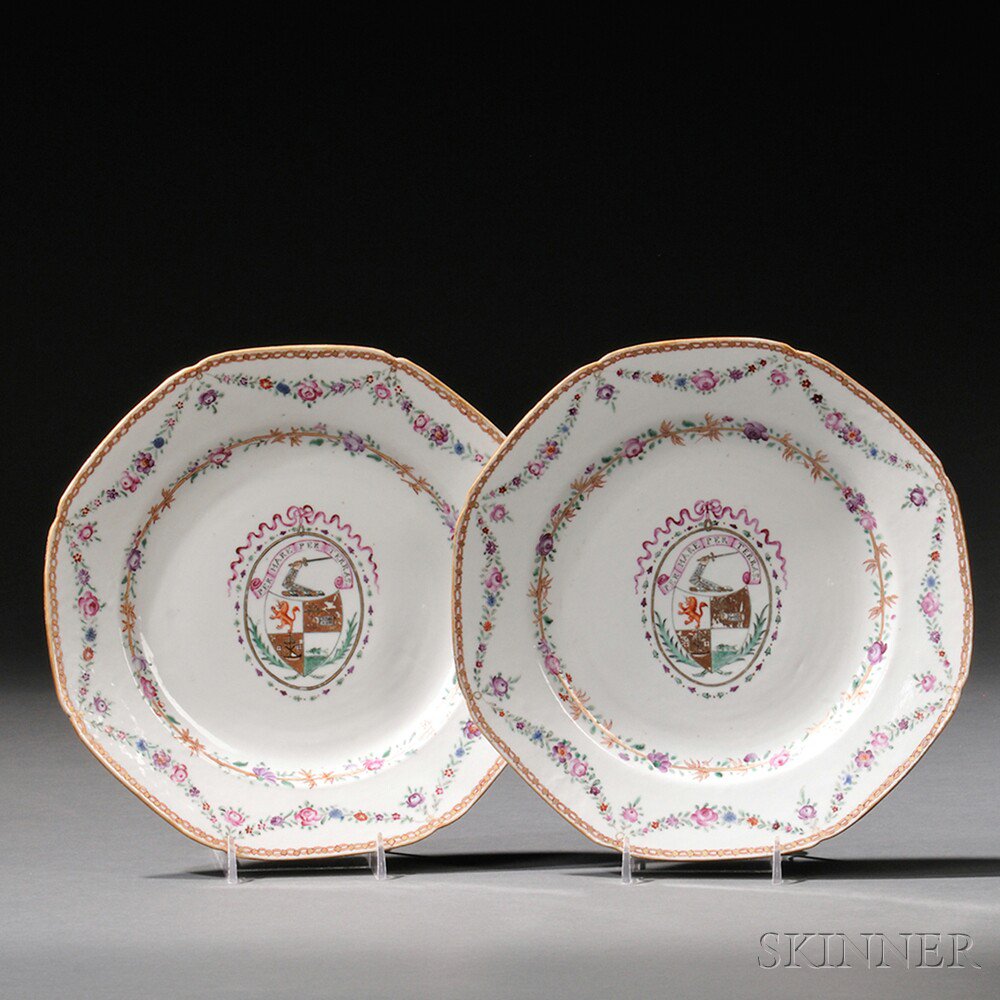 Appraisal: Pair of Amorial Porcelain Plates China late th century with