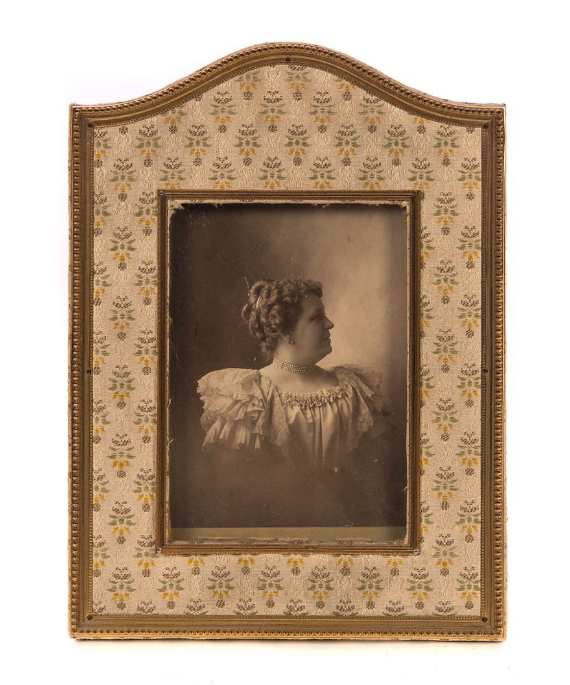 Appraisal: Portrait in Bronze and Tapestry Frame Portrait in Bronze and