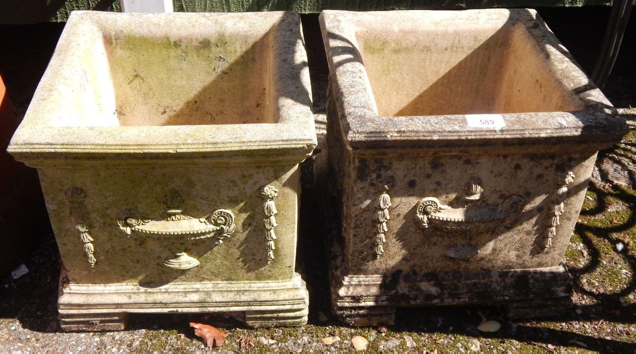 Appraisal: Two reconstituted rectangular planters decorated with swags cm x cm