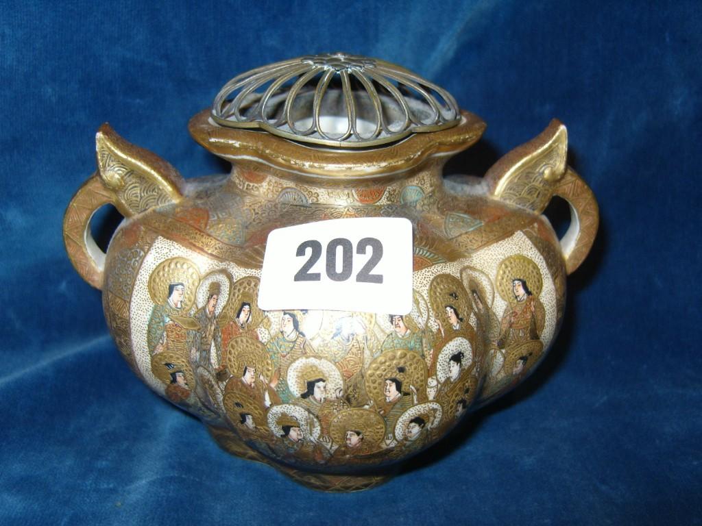 Appraisal: A late th century Satsuma -handled vase and cover of