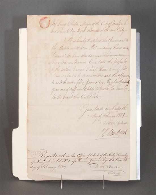 Appraisal: Slavery New York City Manuscript certificate of manumission by Philip