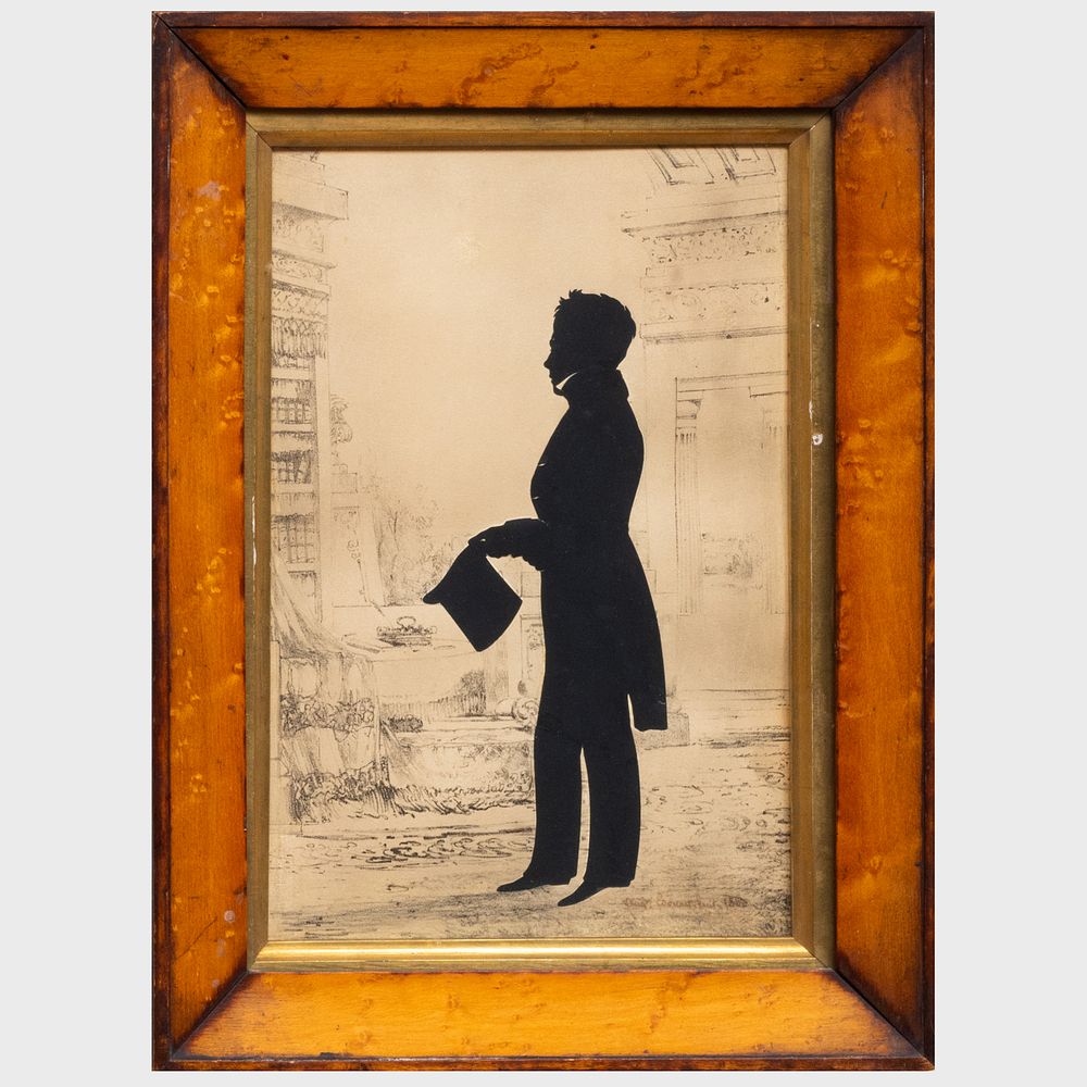 Appraisal: Auguste Edouart - Gentleman with Tophat Silhouettes on paper with