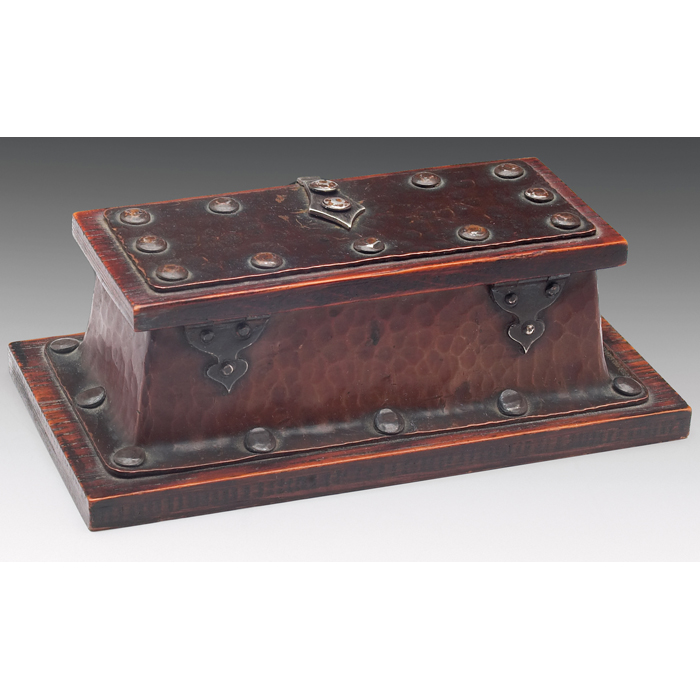 Appraisal: Joseph Heinrichs stamp box hammered copper and wood with an